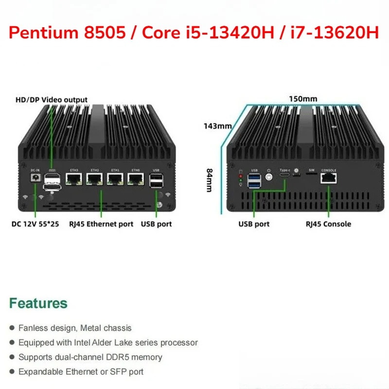 Fanless Mini PC Pentium 8505/C - đánh giá và giá Pfsense Firewall Router 2.5G 4 I226